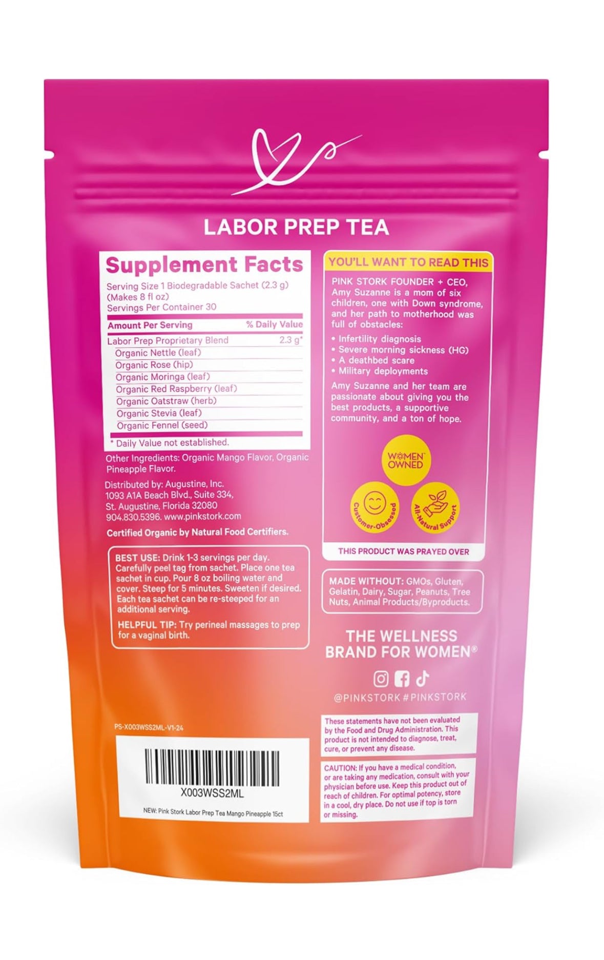 Pink Stork Organic Red Raspberry Leaf Labor Prep Tea - Mango-Pineapple, 15 Sachets