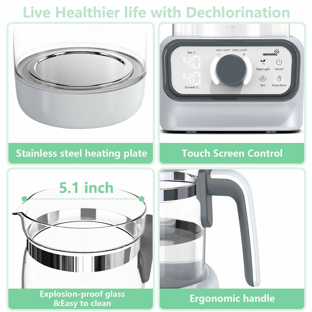 Grownsy Water Warmer For Making Formula (Bottle Warmer, Formula Dispenser, Kettle)