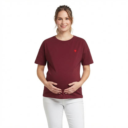 Become a Mom Mama Heart Short Sleeve Tee (Maroon, Medium)