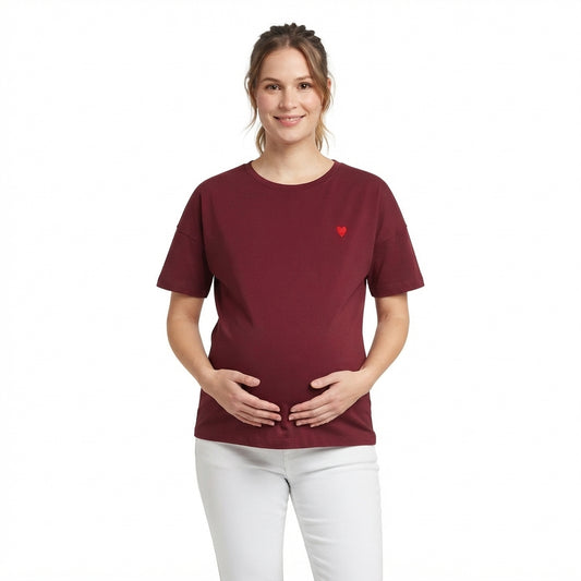 Become a Mom Mama Heart Short Sleeve Tee (Maroon, XL)