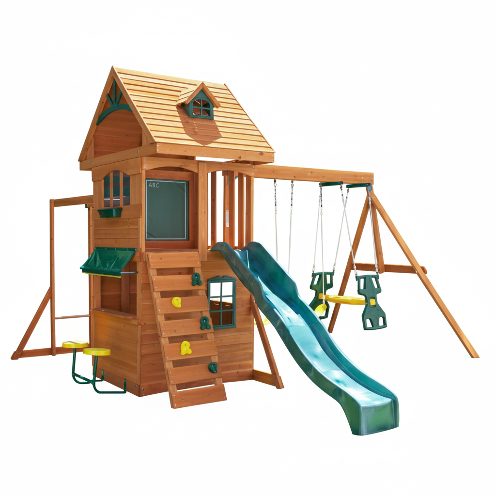 Kidkraft Ridgeview Deluxe Clubhouse Wooden Swing Set / Playset