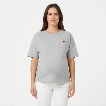 Become a Mom Mama Heart Short Sleeve Tee (Grey, Medium)