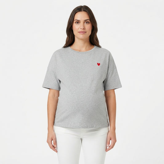 Become a Mom Mama Heart Short Sleeve Tee (Grey, Large)