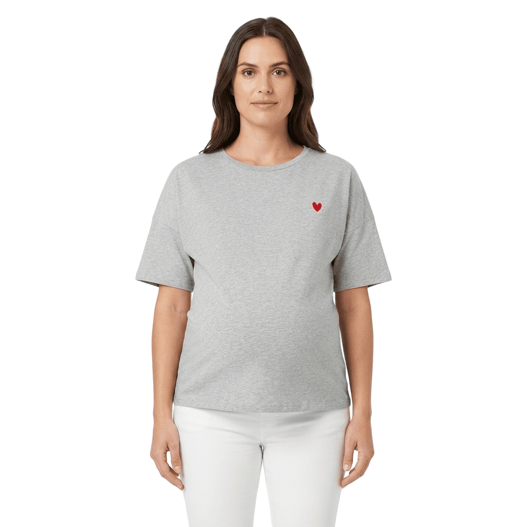 Become a Mom Mama Heart Short Sleeve Tee (Grey)