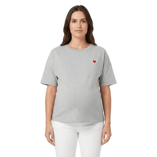 Become a Mom Mama Heart Short Sleeve Tee (Grey)