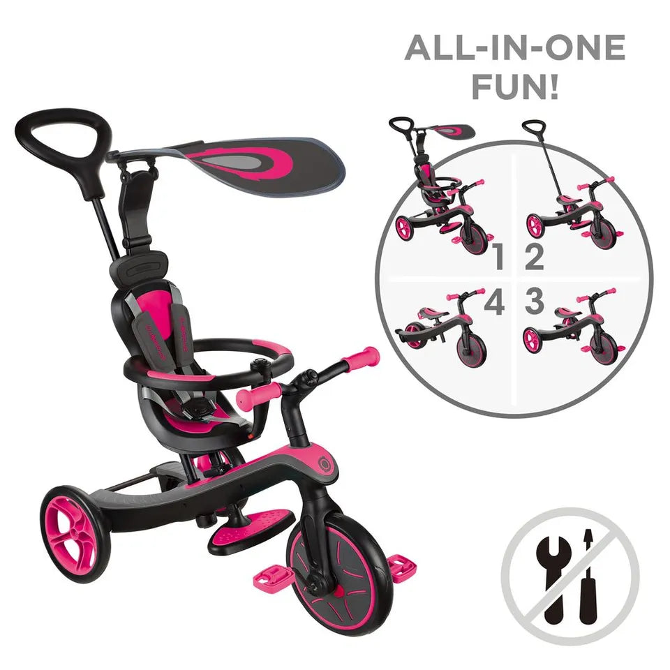 Globber - Explorer Trike 4-In-1 Baby Tricycle & Balance Bike - Fuchsia