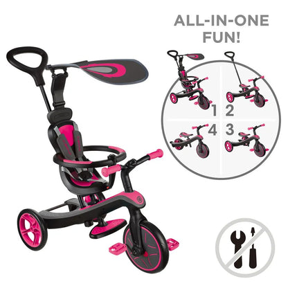 Globber - Explorer Trike 4-In-1 Baby Tricycle & Balance Bike - Fuchsia