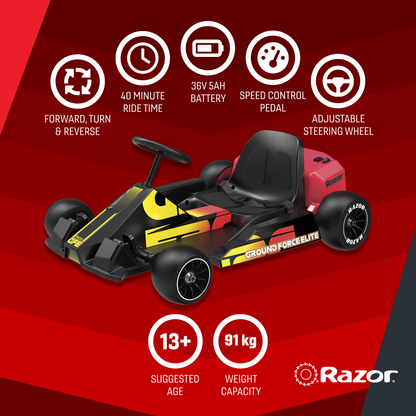Razor Ground Force Elite (أسود/أحمر، 22.5 كم/س)