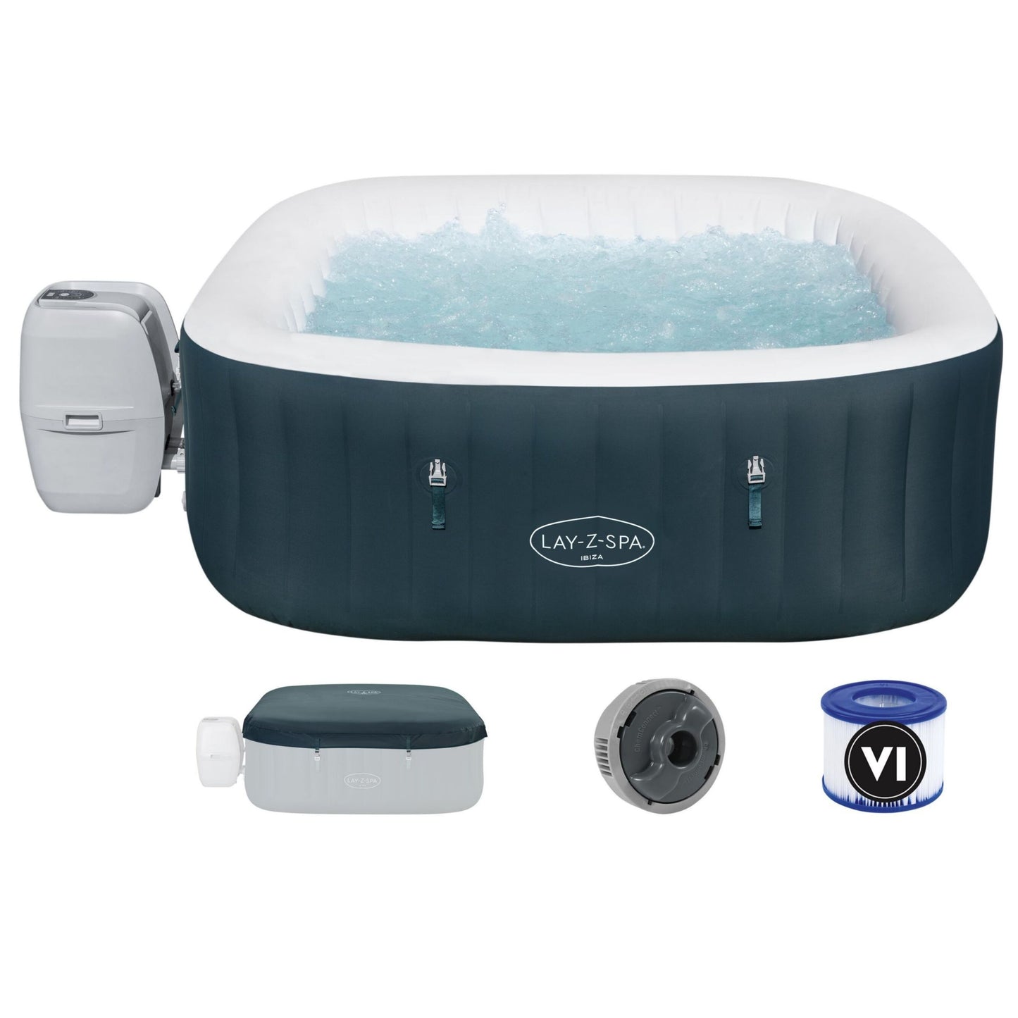 Bestway Lay-Z Spa Ibiza EnergySense AirJet 6 Dark Green Square (71" x 71" x 26"/1.80m x 1.80m x 66 Cm)
