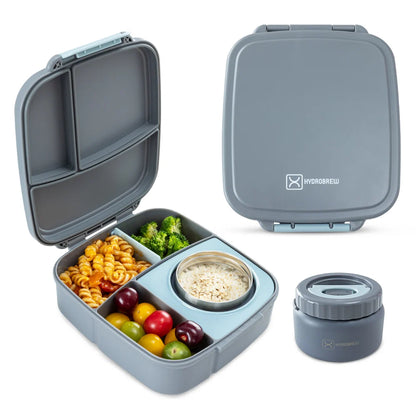Hydrobrew Mega Flex Bento Lunch Box (1864ml) Leakproof Lunch Container With Integrated (250ml) l Insulated Food Jar