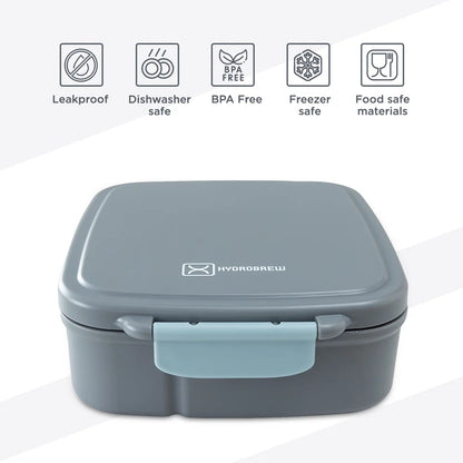 Hydrobrew Mega Flex Bento Lunch Box (1864ml) Leakproof Lunch Container With Integrated (250ml) l Insulated Food Jar
