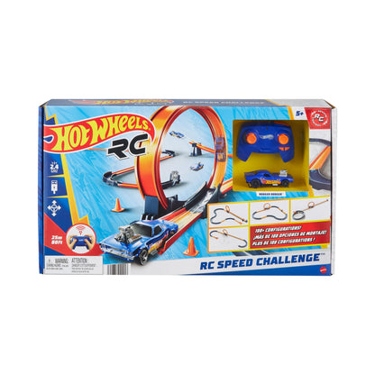 Hot Wheels RC Speed Challenge Track Set with 1:64 Scale RC Car – 30+ Pieces