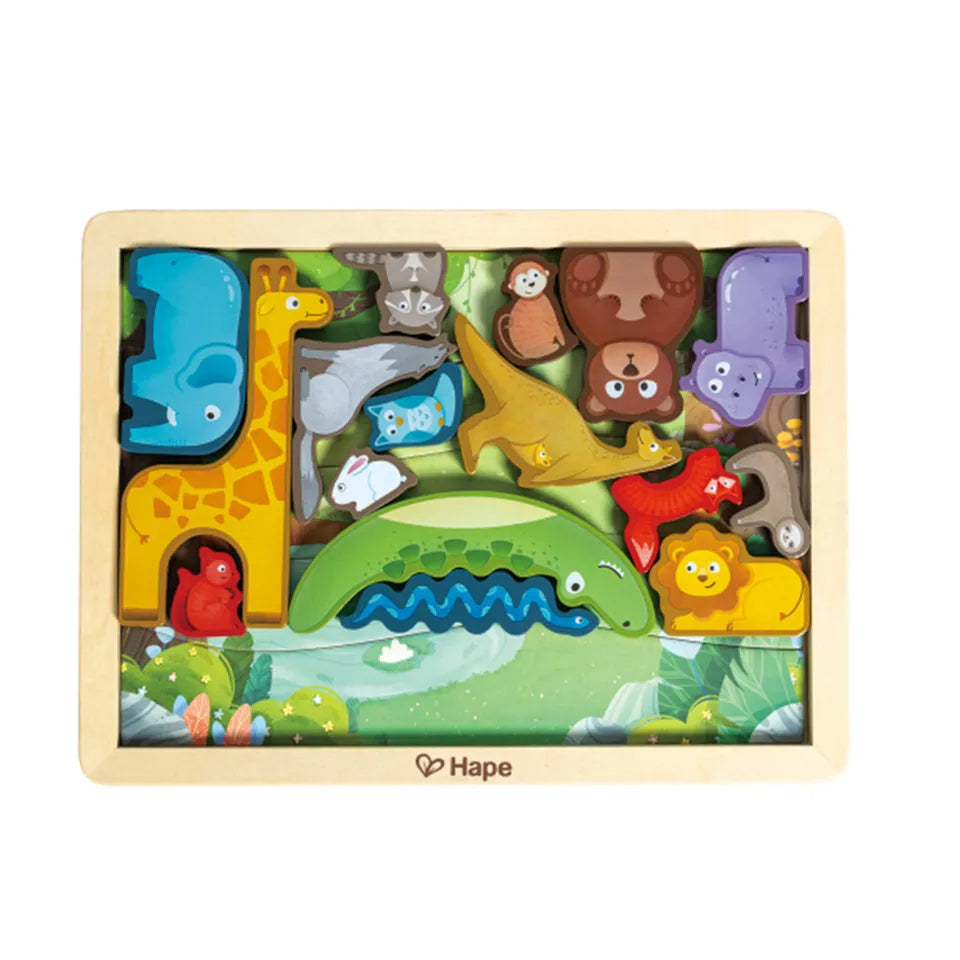 Hape - Personalized 2-in-1 3D Animal Kingdom Jigsaw Puzzle - 22 Pc Set - Multicolour