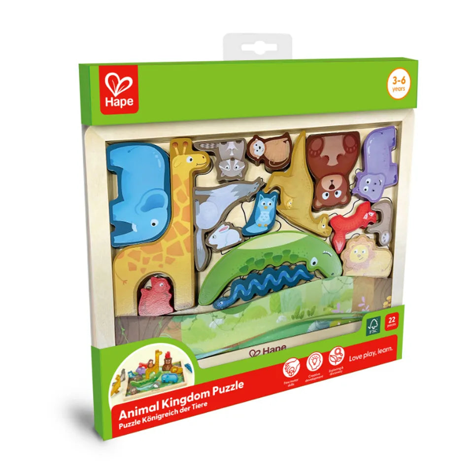 Hape - Personalized 2-in-1 3D Animal Kingdom Jigsaw Puzzle - 22 Pc Set - Multicolour