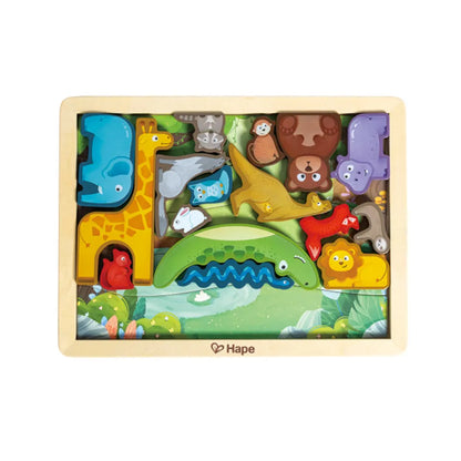 Hape - Personalized 2-in-1 3D Animal Kingdom Jigsaw Puzzle - 22 Pc Set - Multicolour