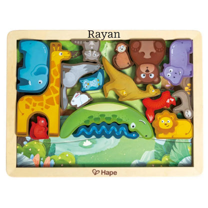 Hape - Personalized 2-in-1 3D Animal Kingdom Jigsaw Puzzle - 22 Pc Set - Multicolour