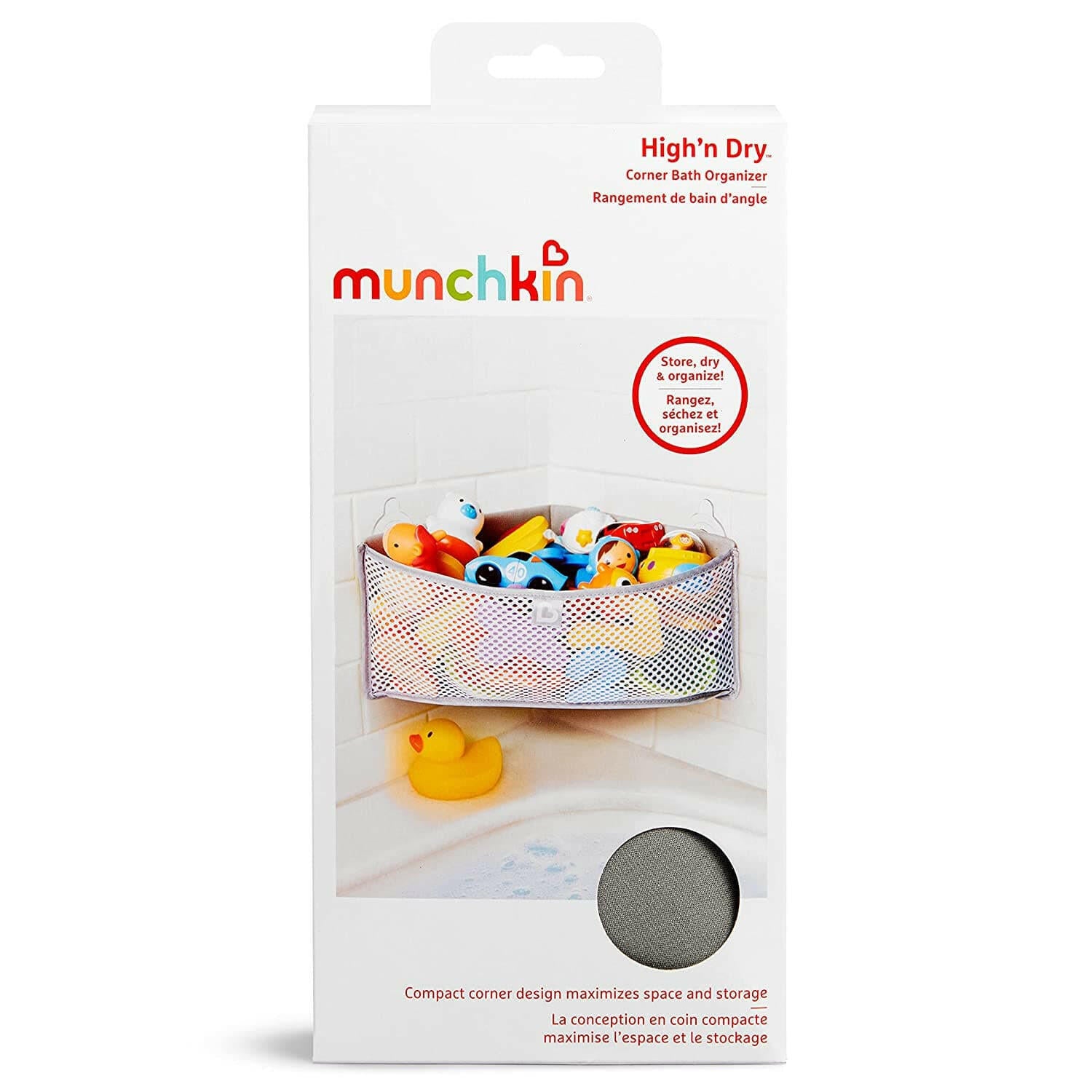 Munchkin High N Dry Corner Bath Organizer, Grey.