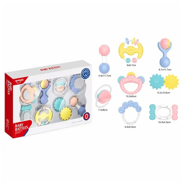 Huanger Baby Rattles & Teether Sensory Toy - Set 8 Pieces