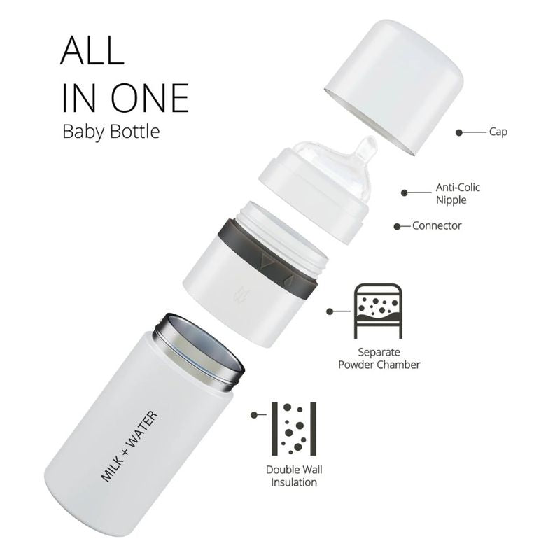 Milk + Water All In One Baby Bottle Stainless Steel (9oz, Dusty PInk, Fast Flow)