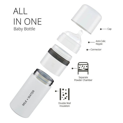 Milk + Water All In One Baby Bottle Stainless Steel (9oz, Dusty PInk, Fast Flow)