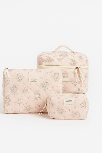 Spring Pink Floral Makeup & Toiletry Travel Bag (3 Pcs)