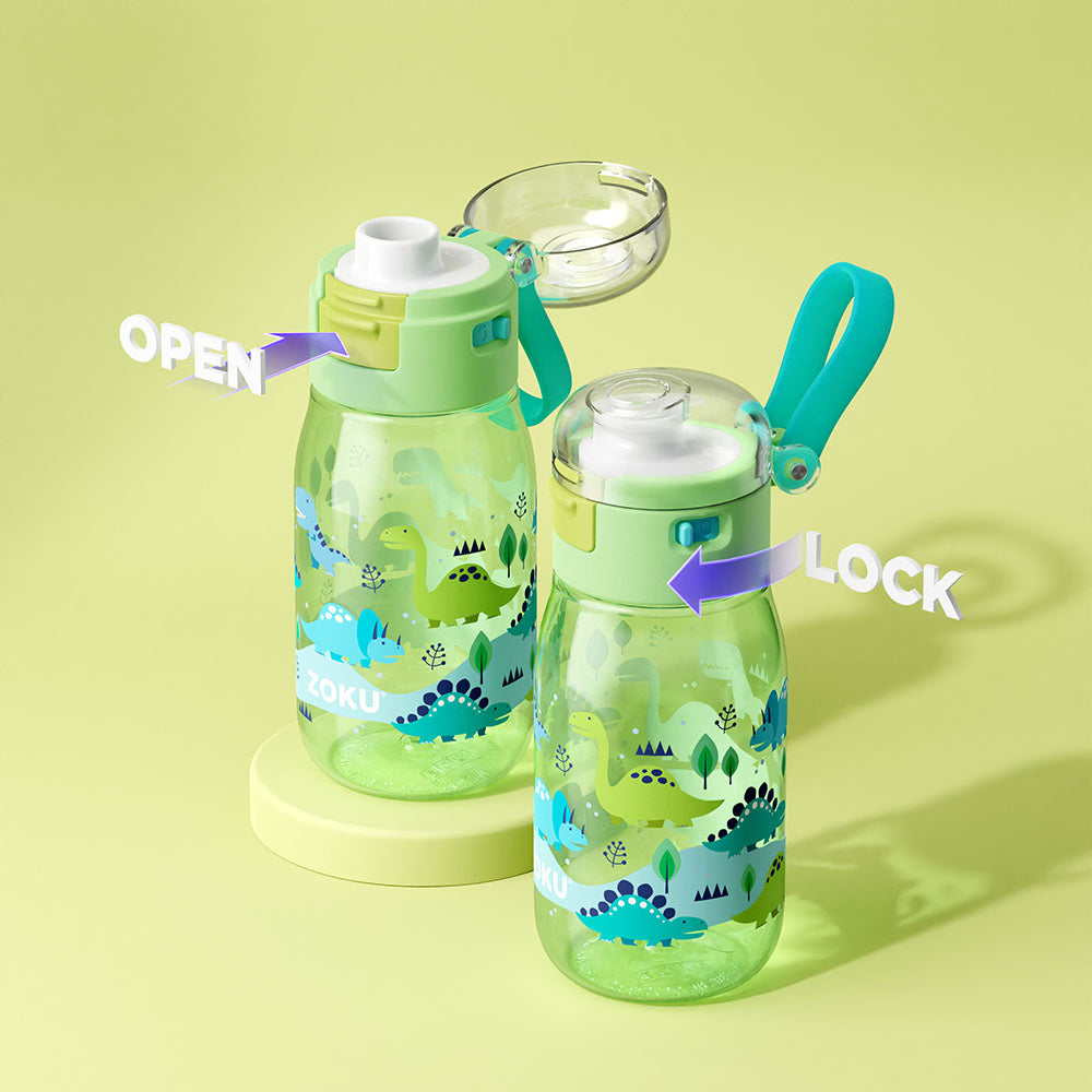 Zoku Green Dino Kids Flip Bottle 475ml