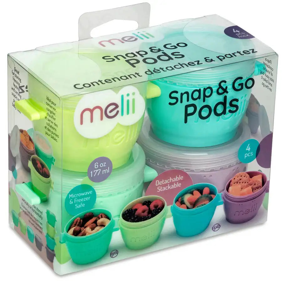 Melii Snap & Go Baby Food Storage Containers with lids, 6oz, 4pcs