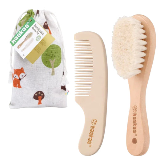 Wooden Baby Hair Brush & Combo Set By Haakaa.