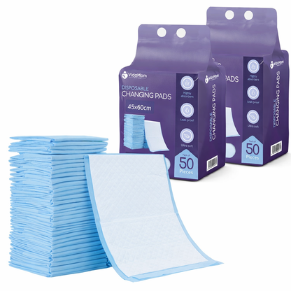 VidaMom Disposable Diaper Colored Changing Mats - Pack of 2 (40x60cm, 100 Pcs)