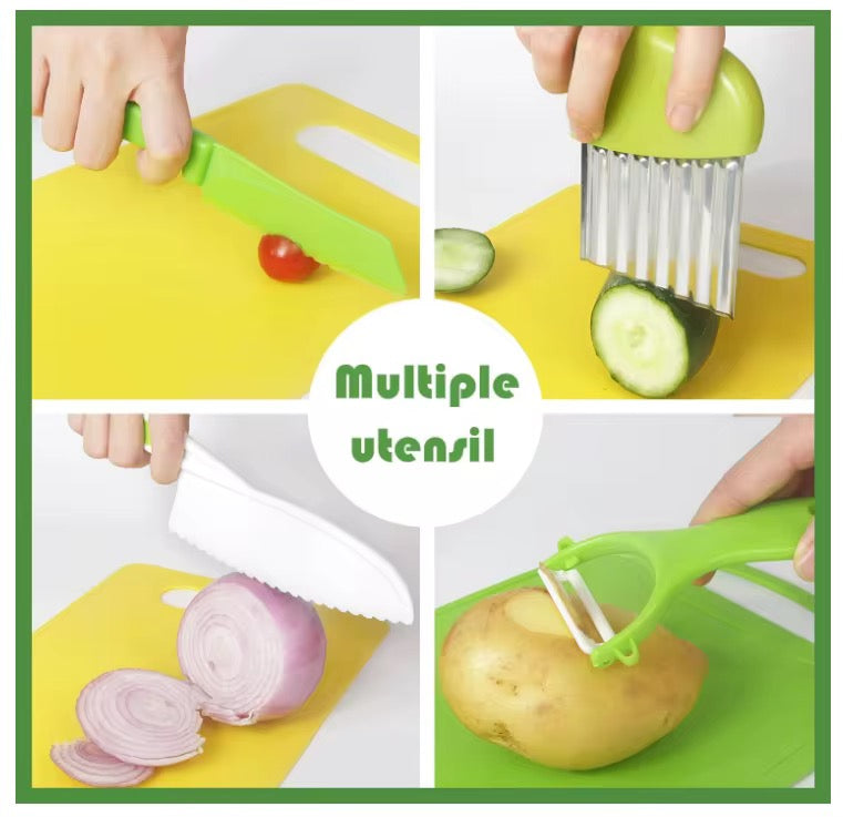 18 Pcs Safe Toddler Plastic Knives Multifunctional Kitchen Set Cookware Baking Toy for Kids Perfect Gift Real Cooking Experience