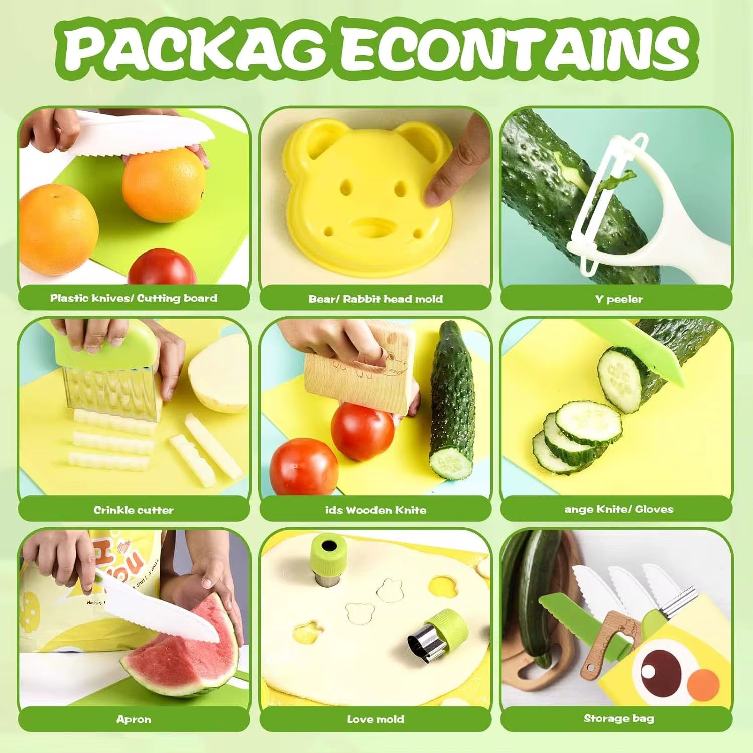 18 Pcs Safe Toddler Plastic Knives Multifunctional Kitchen Set Cookware Baking Toy for Kids Perfect Gift Real Cooking Experience