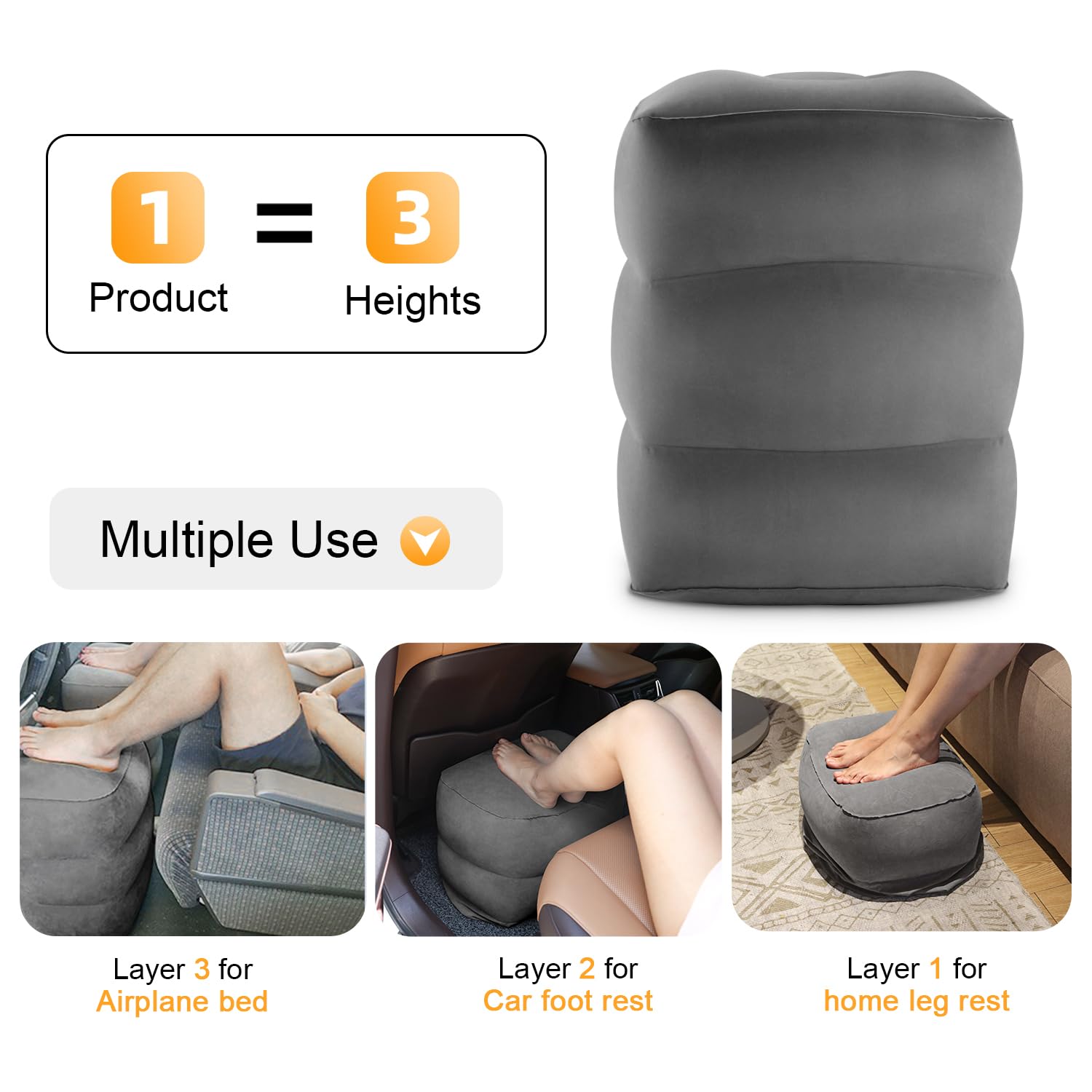 Maliton Inflatable Travel Footrest Pillow, (Dark Grey, 1 Pack).