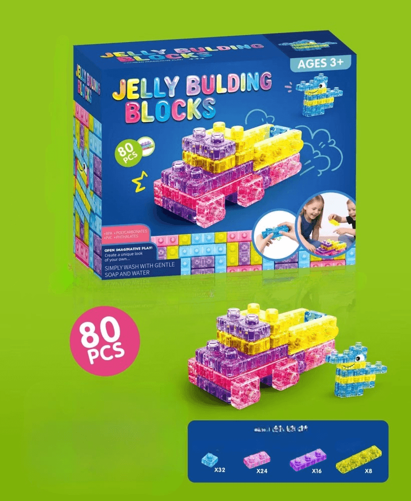 Jelly Building Blocks - Sensory Soft Gummy Building Blocks Educational Toy - 80 Pcs