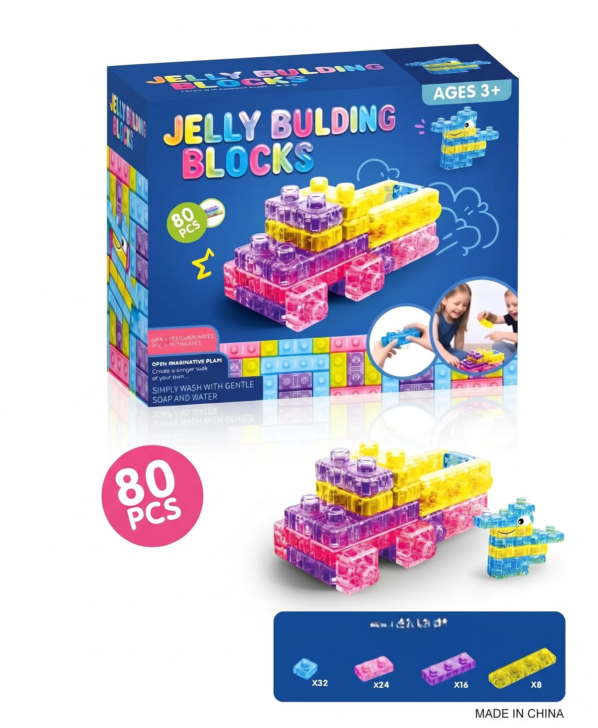 Jelly Building Blocks - Sensory Soft Gummy Building Blocks Educational Toy - 80 Pcs
