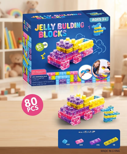 Jelly Building Blocks - Sensory Soft Gummy Building Blocks Educational Toy - 80 Pcs
