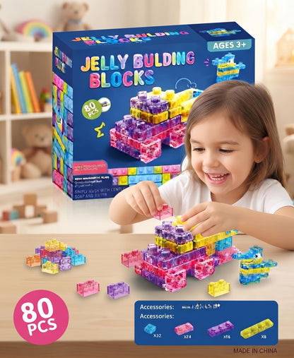 Jelly Building Blocks - Sensory Soft Gummy Building Blocks Educational Toy - 80 Pcs