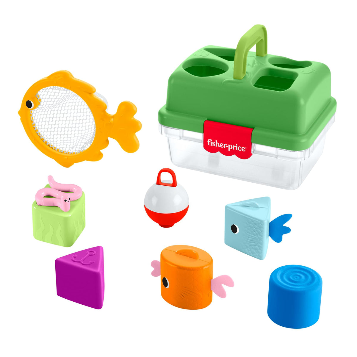 Fisher-Price Friendship Forest Sort & Store Tackle Box – 6 Shape Blocks & Fishing Net