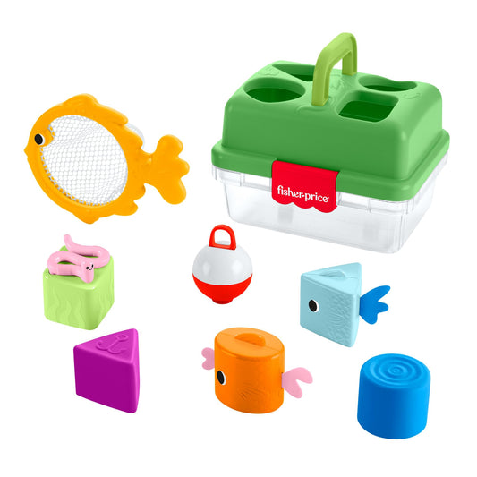 Fisher-Price Friendship Forest Sort & Store Tackle Box – 6 Shape Blocks & Fishing Net