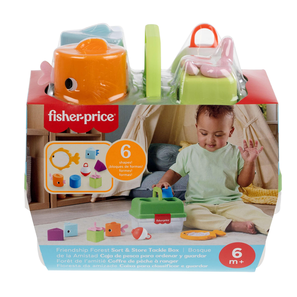 Fisher-Price Friendship Forest Sort & Store Tackle Box – 6 Shape Blocks & Fishing Net