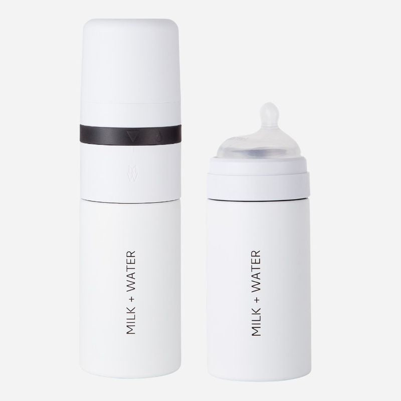 Milk + Water All In One Baby Bottle Stainless Steel (9oz, Arctic White, Medium Flow)