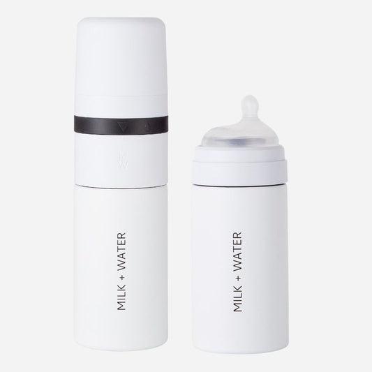 Milk + Water All In One Baby Bottle Stainless Steel (9oz, Arctic White, Fast Flow)