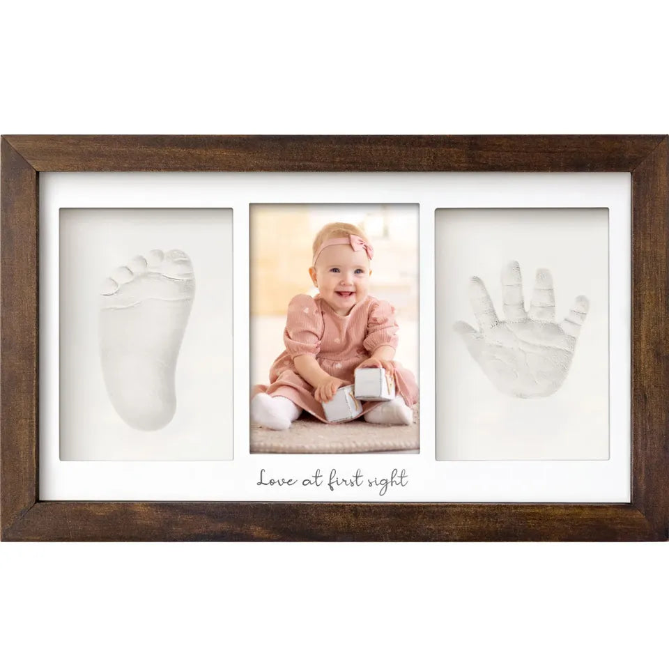 KeaBabies Baby Handprint & Footprint Keepsake Duo Frame – Dark Walnut