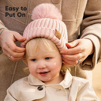 KeaBabies Pom Knitted Beanie – Fawn – 2 Pc Set
