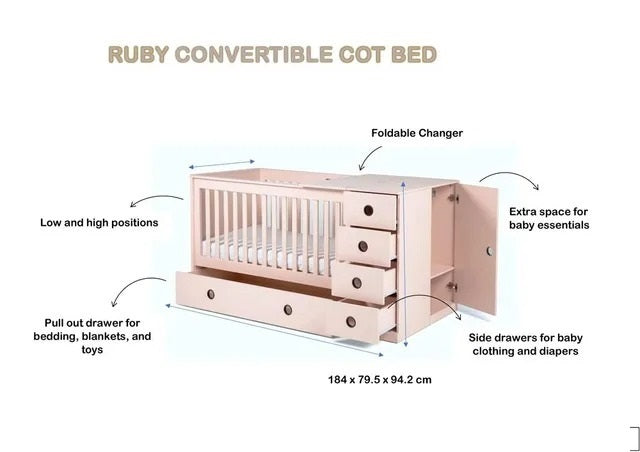 Kinder Valley Tudor Rose Ruby 4 In 1 Luxury Cot Bed (Pink)