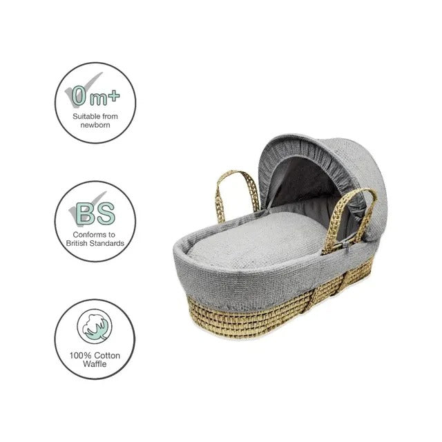 Kinder Valley Waffle Moses Basket with Folding Stand (Grey)