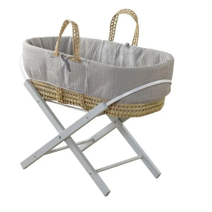 Kinder Valley Waffle Moses Basket with Folding Stand (Grey)