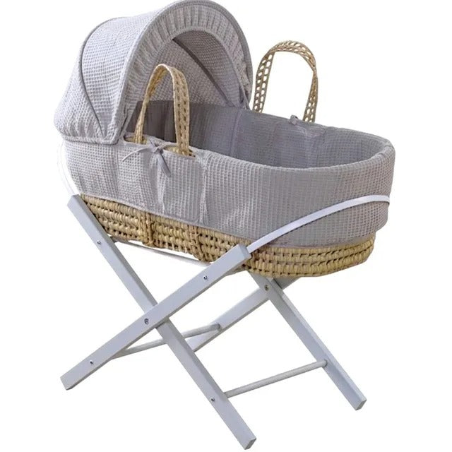 Kinder Valley Waffle Moses Basket with Folding Stand (Grey)