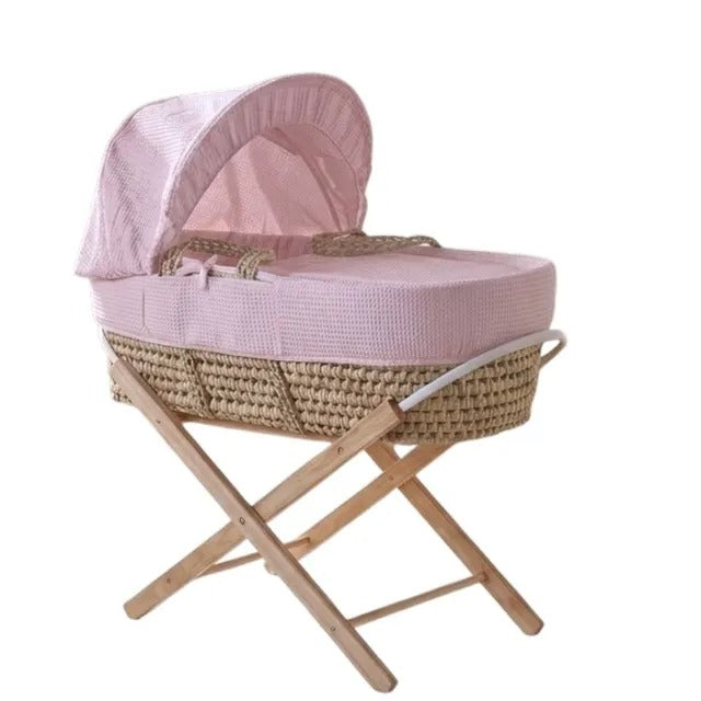 Kinder Valley Waffle Moses Basket with Folding Stand (Blush)