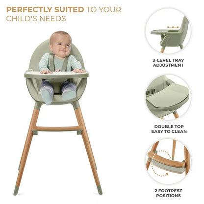 Kinderkraft FINI 2 2-in-1 Wooden High Chair – Green