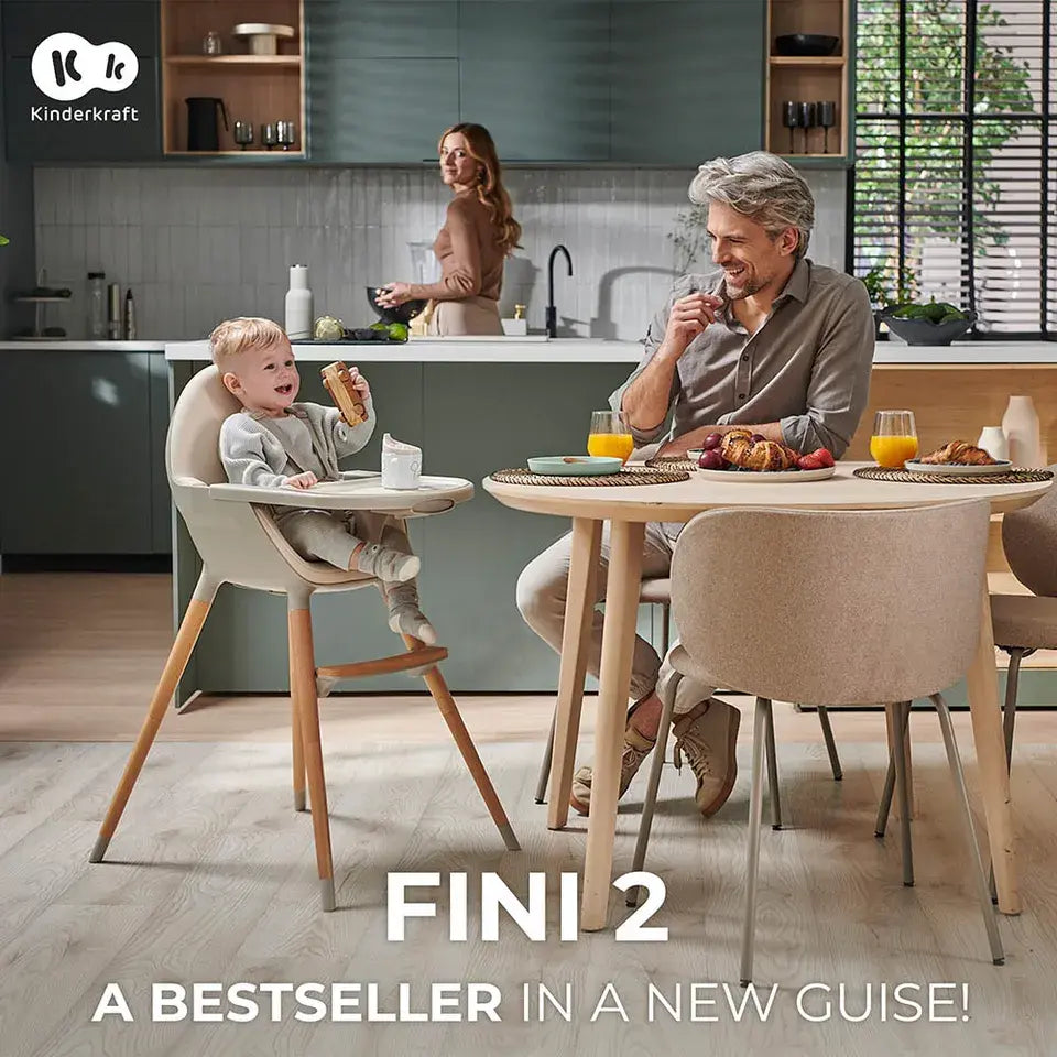 Kinderkraft FINI 2 2-in-1 Wooden High Chair – Grey